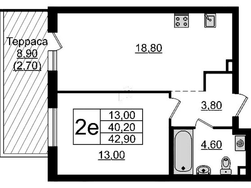 1-комнатная квартира 42.9 м², 1/9 эт., ЖК «А101 Лаголово»